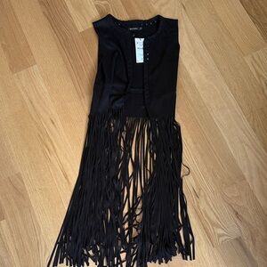 stradivarius Black suede fringe vest